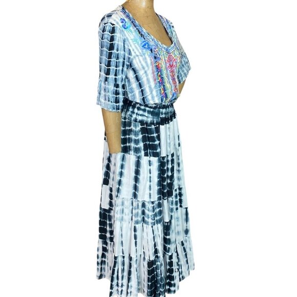 Calessa 2-Pc Top & Skirt BOHO Tie Dye Embroidered Flowers Sz L 152H - Picture 3 of 11